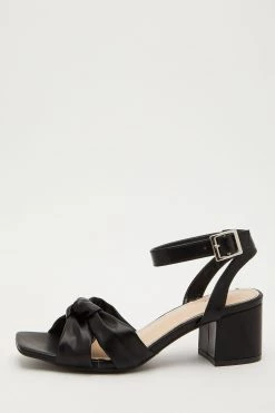 Quiz Black Faux Leather Knot Heel Sandals