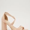 Quiz Nude Faux Suede Cross Strap Square Buckle Block Heel