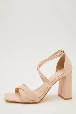 Quiz Nude Faux Suede Cross Strap Square Buckle Block Heel -Quiz Store Online unnamed file 798