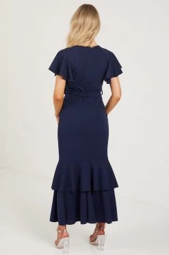 Quiz Navy Blue Wrap Belt Detail Frill Midi Dress -Quiz Store Online unnamed file 8