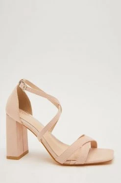 Quiz Nude Faux Suede Cross Strap Square Buckle Block Heel -Quiz Store Online unnamed file 800