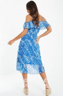Quiz Blue Floral Cold Shoulder Midi Dress -Quiz Store Online unnamed file 811