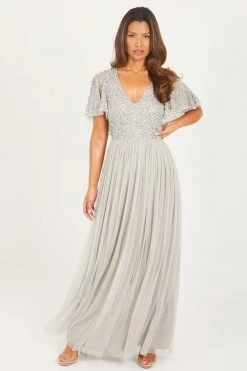 Quiz Grey Sequin Maxi Dress