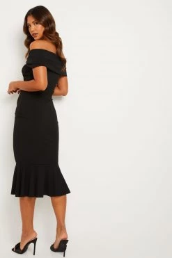 Quiz Black Bardot Frill Hem Midi Dress -Quiz Store Online unnamed file 823