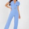 Quiz Blue Wrap Frill Palazzo Jumpsuit