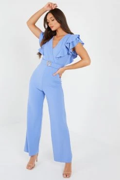 Quiz Blue Wrap Frill Palazzo Jumpsuit -Quiz Store Online unnamed file 828