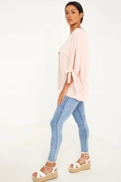 Quiz Pink Tie Sleeve Necklace Top -Quiz Store Online unnamed file 841