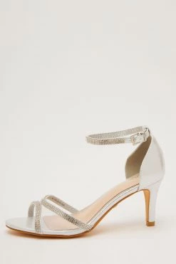 Quiz Silver Shimmer Mesh Front Diamante Low Heel Sandals -Quiz Store Online unnamed file 861