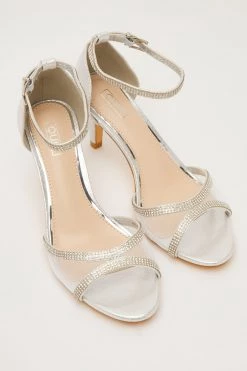 Quiz Silver Shimmer Mesh Front Diamante Low Heel Sandals -Quiz Store Online unnamed file 862