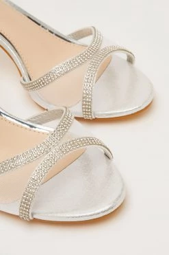 Quiz Silver Shimmer Mesh Front Diamante Low Heel Sandals -Quiz Store Online unnamed file 863