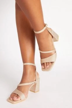 Quiz Gold Glitter Low Block Heel Sandal -Quiz Store Online unnamed file 870