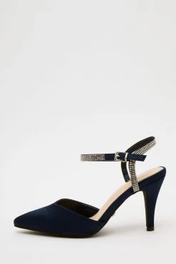 Quiz Blue Satin Sweetheart Diamante Strap Court Heels -Quiz Store Online unnamed file 880