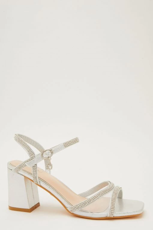 Quiz Silver Diamante Mesh Low Block Heel Sandal -Quiz Store Online unnamed file 885