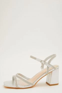 Quiz Silver Diamante Mesh Low Block Heel Sandal -Quiz Store Online unnamed file 886