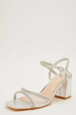 Quiz Silver Diamante Mesh Low Block Heel Sandal -Quiz Store Online unnamed file 887