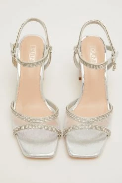 Quiz Silver Diamante Mesh Low Block Heel Sandal -Quiz Store Online unnamed file 888