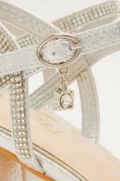 Quiz Silver Diamante Mesh Low Block Heel Sandal -Quiz Store Online unnamed file 889