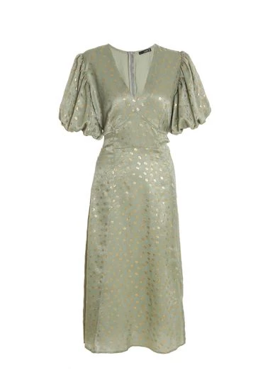 Quiz Green Satin Puff Sleeves Polka Dot Midi Dress 8 Quiz Green Satin Puff Sleeves Polka Dot Midi Dress - Image 6