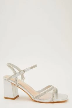 Quiz Silver Diamante Mesh Low Block Heel Sandal -Quiz Store Online unnamed file 890
