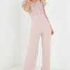Quiz Pink Lace Sequin Palazzo Jumpsuit