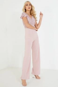 Quiz Pink Lace Sequin Palazzo Jumpsuit -Quiz Store Online unnamed file 892