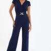 Quiz Blue Gold Buckle Palazzo Jumpsuit