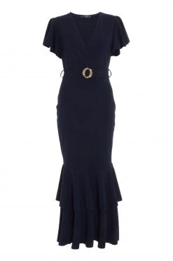 Quiz Navy Blue Wrap Belt Detail Frill Midi Dress -Quiz Store Online unnamed file 9