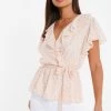 Quiz Pink & Gold Chiffon Foil Frill Wrap Peplum Top