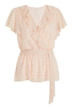Quiz Pink & Gold Chiffon Foil Frill Wrap Peplum Top -Quiz Store Online unnamed file 921