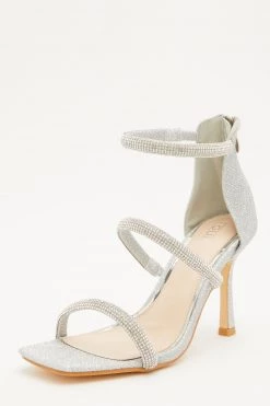Quiz Silver Shimmer Three Band Flared Heel Sandals -Quiz Store Online unnamed file 939