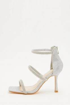 Quiz Silver Shimmer Three Band Flared Heel Sandals -Quiz Store Online unnamed file 940