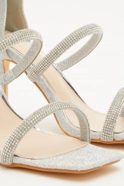 Quiz Silver Shimmer Three Band Flared Heel Sandals -Quiz Store Online unnamed file 941