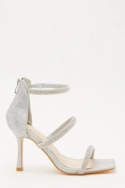 Quiz Silver Shimmer Three Band Flared Heel Sandals -Quiz Store Online unnamed file 942