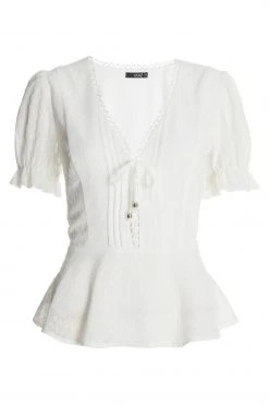 Quiz Cream Chiffon Lace Up Peplum Top -Quiz Store Online unnamed file 947