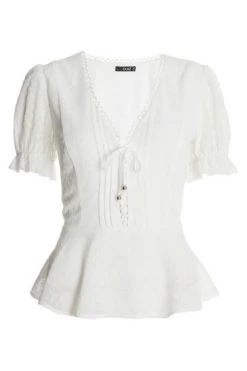 Quiz Cream Chiffon Lace Up Peplum Top -Quiz Store Online unnamed file 949