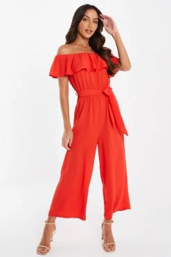Quiz Orange Bardot Culotte Jumpsuit