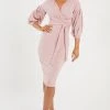 Quiz Pink Bardot Puff Sleeve Dress
