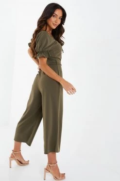 Quiz Khaki Green Ruched Detail Culotte Jumpsuit -Quiz Store Online unnamed file 977