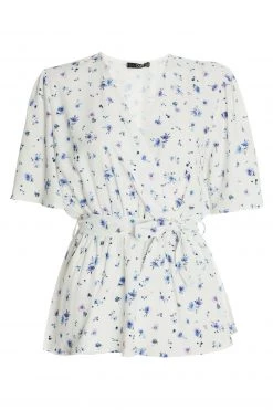 Quiz White & Blue Floral Wrap Peplum Blouse -Quiz Store Online unnamed file 984