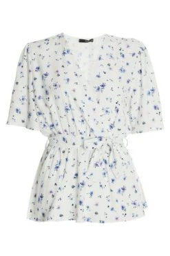 Quiz White & Blue Floral Wrap Peplum Blouse -Quiz Store Online unnamed file 986