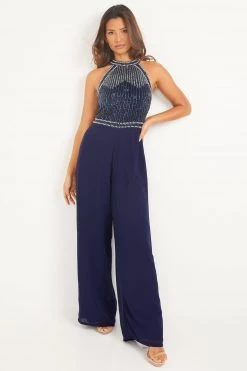 Quiz Blue Embellished Chiffon Long Jumpsuit