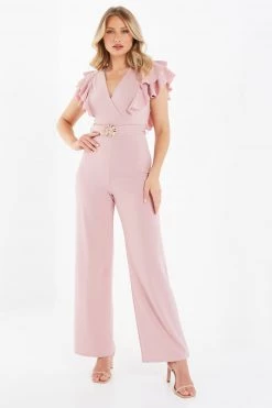 Quiz Pink Wrap Frill Palazzo Jumpsuit